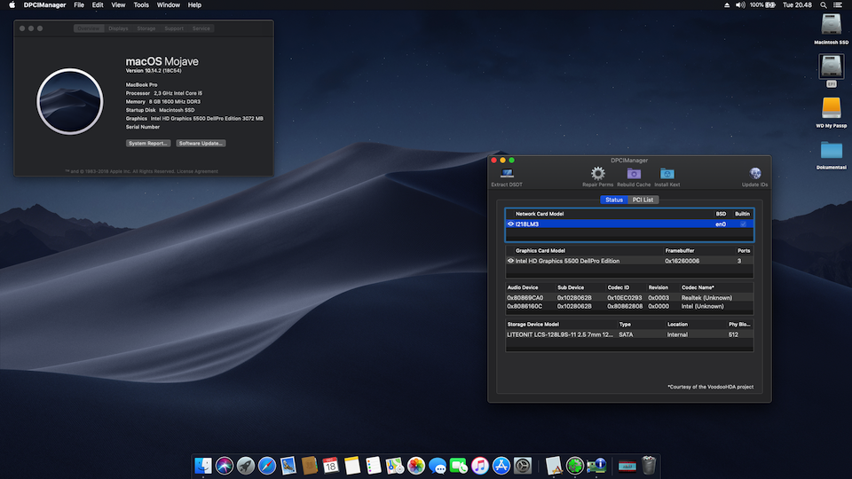Success Hackintosh macOS Mojave 10.14.2 Build 18C54 at Dell Latitude E5450